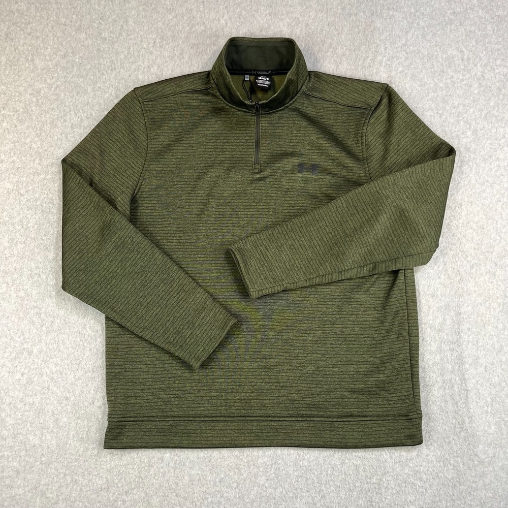 Under Armour UA Storm Golf Pullover Mens Large 1/4 Zip Sweatshirt Stripe Green